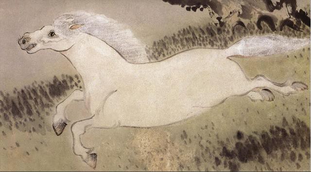 Kim Gyu-Jin--A White Horse Running Past a Willow