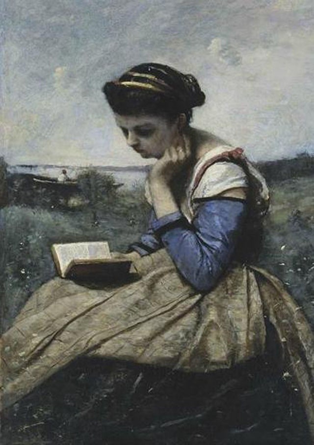 A Woman Reading by Jean-Baptiste-Camille Corot FULL and ONLY